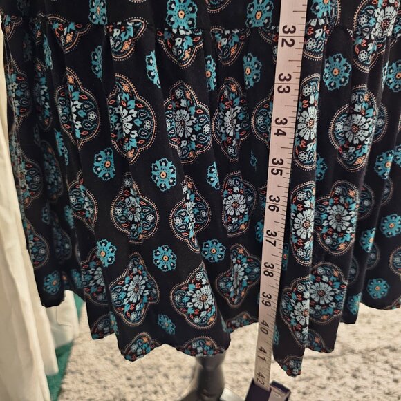 #194 Torrid size 1 mandala floral black teal sun dress 16/18 - Picture 3 of 9